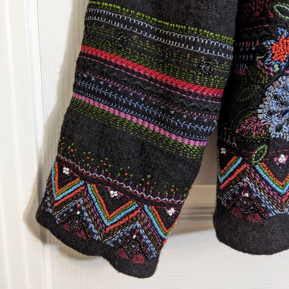 Chicos Anniversary Collection Black Wool Beaded Embroidered Floral Jacket size 1 - Picture 6 of 14